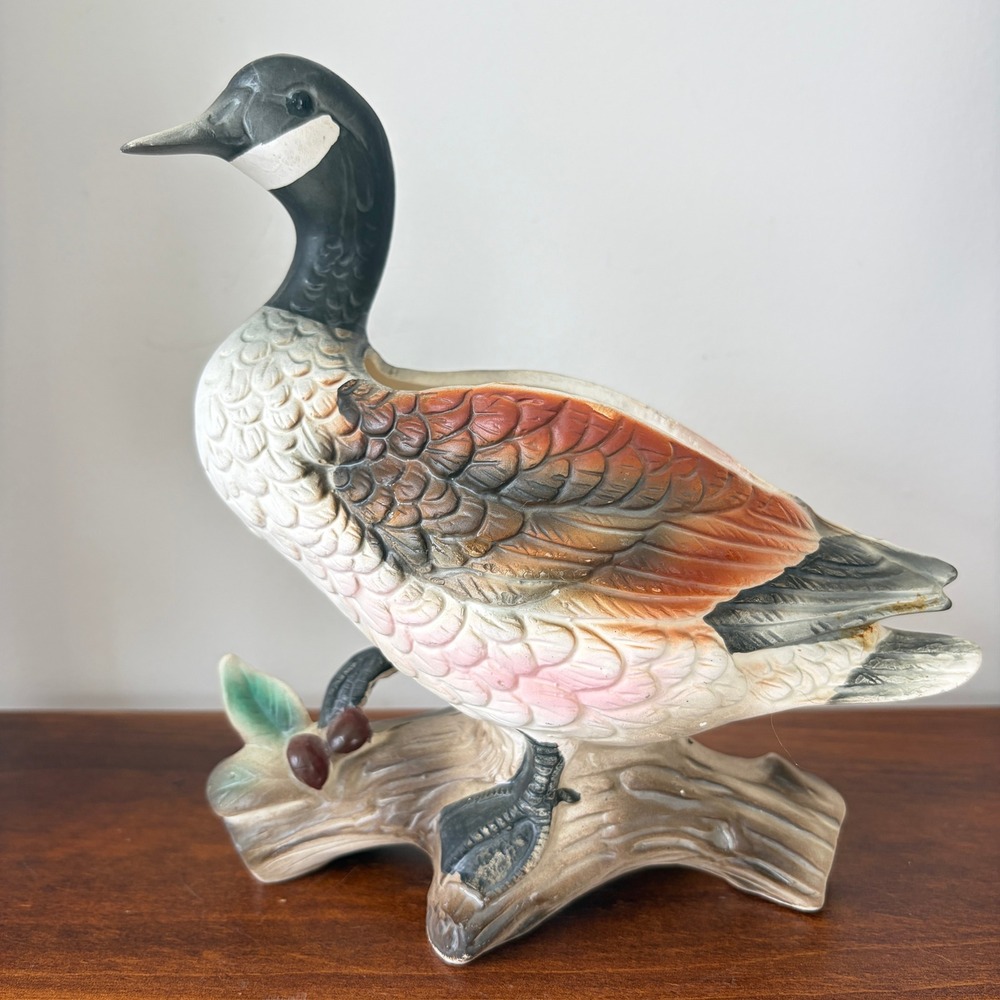 Vintage Ceramic Canada Goose Planter Figurine E-9273 Hand Painted Waterfowl